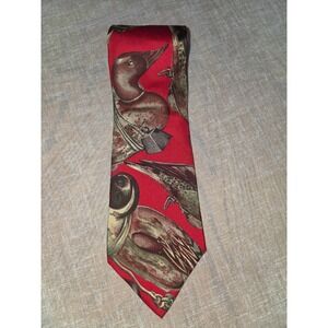 Ducks Unlimited Mens Silk Necktie Red Waterfowl Mallard Decoy Hunting USA Made